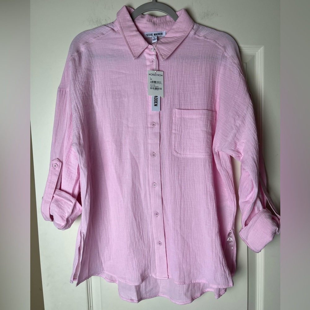 Steve Madden Light Pink Collared Button Up Textured Shirt Women’s Size Medium